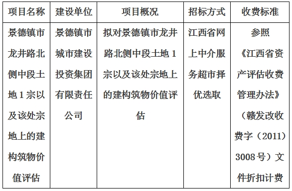 景德鎮(zhèn)市龍井路北側中段土地1宗以及該處宗地上的建構筑物價值評估計劃公告