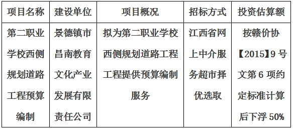 第二職業(yè)學校西側規(guī)劃道路工程預算編制計劃公告