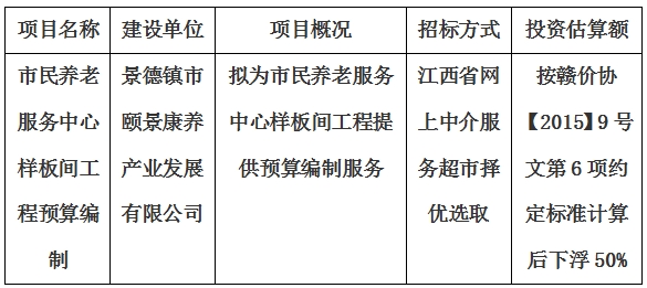 市民養(yǎng)老服務中心樣板間工程預算編制計劃公告